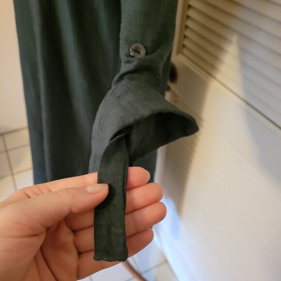 Embroidered Button Down Tunic Dress Green She Chocolate Size 3 Flowy Long Sleeve - Picture 8 of 9